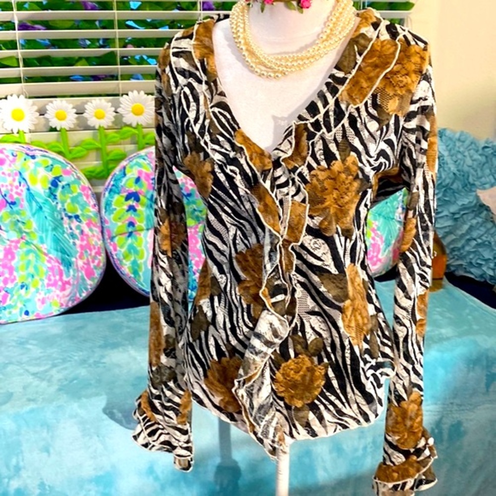 No Appt Necessary ruffle animal print blouse